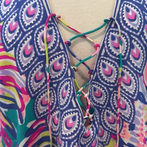 Lilly Pulitzer Silk Lettie Caftan Top Safari Sighted Multicolor Top, Sz S/M - Picture 2 of 10